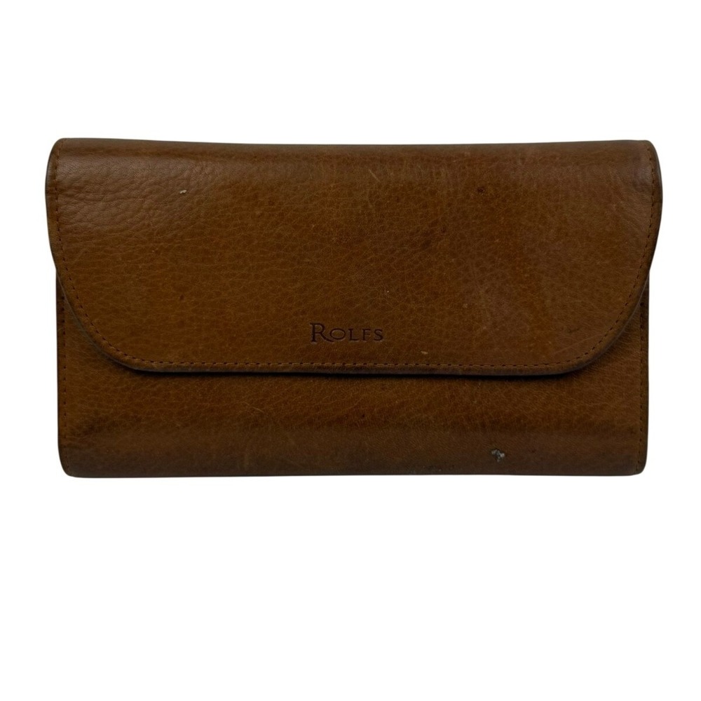 Rolfs Vintage Cognac Brown Leather Trifold Clutch Wallet